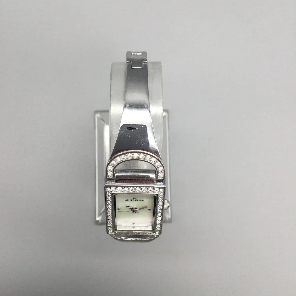 Anne Klein Womens Watch 17mm Silver Tone MOP Rectangular Dial New Battery 6.5